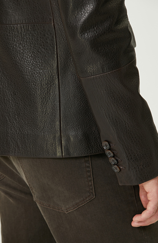 Kahverengi Deri Blazer Ceket
