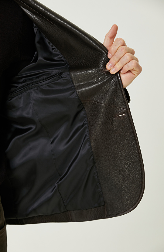 Kahverengi Deri Blazer Ceket