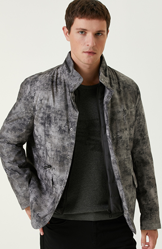 Gri Print Baskılı Ceket