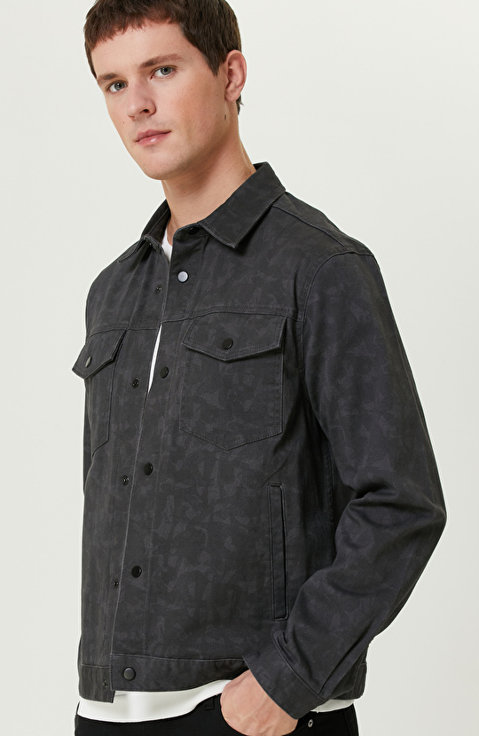 Siyah Desenli Denim Mont