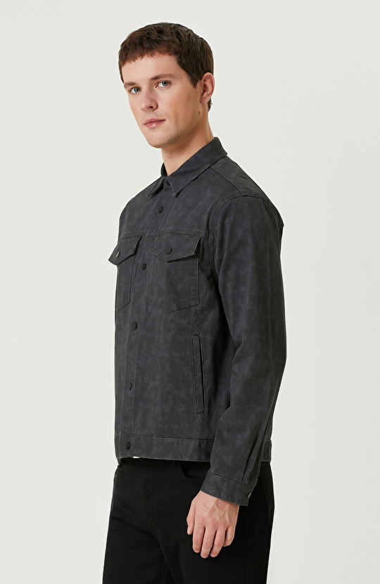 Siyah Desenli Denim Mont