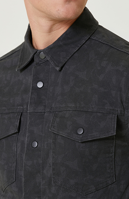 Siyah Desenli Denim Mont