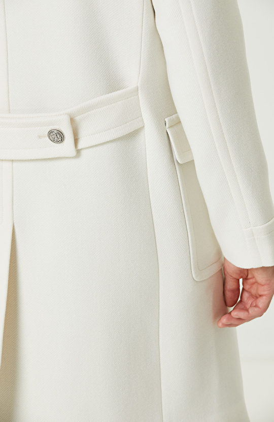 Ekru Yün Karışımlı Diyagonal Palto