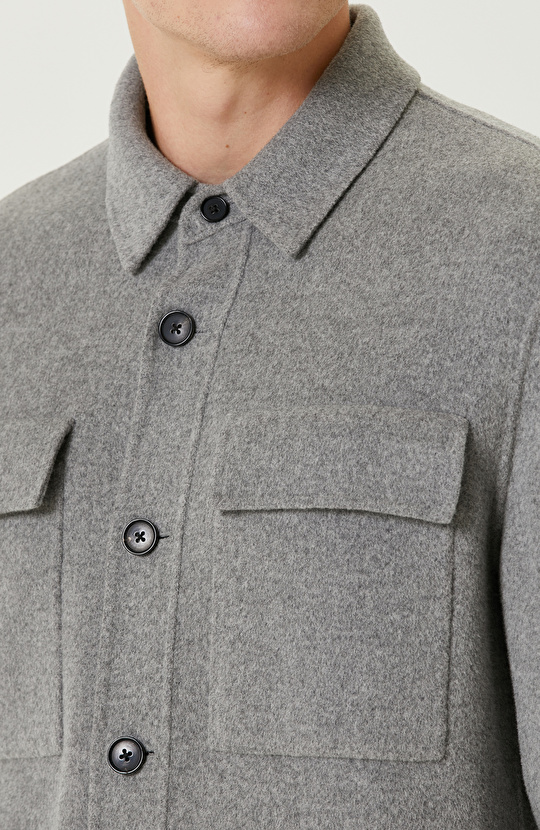 Gri Yün Karışımlı Dikişsiz Handmade Mont