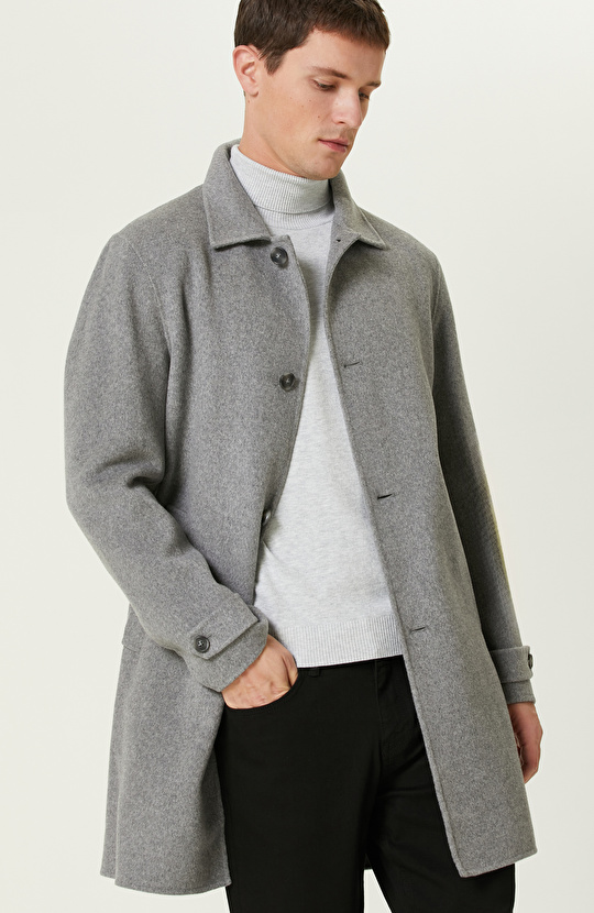 Gri Yün Karışımlı Dikişsiz Handmade Palto