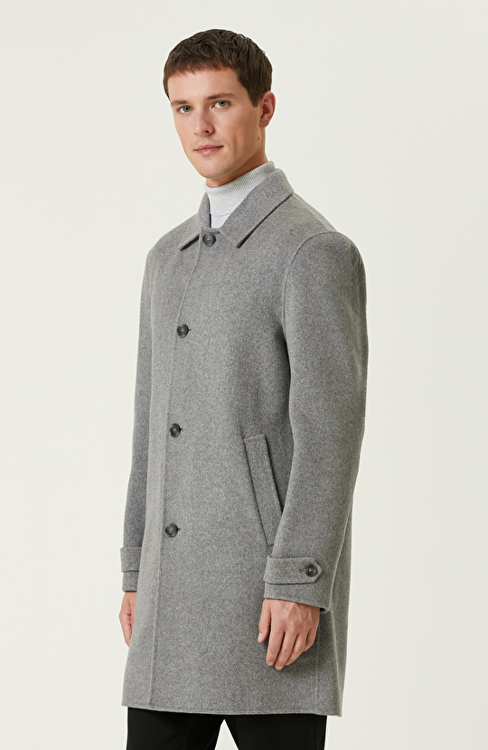 Gri Yün Karışımlı Dikişsiz Handmade Palto