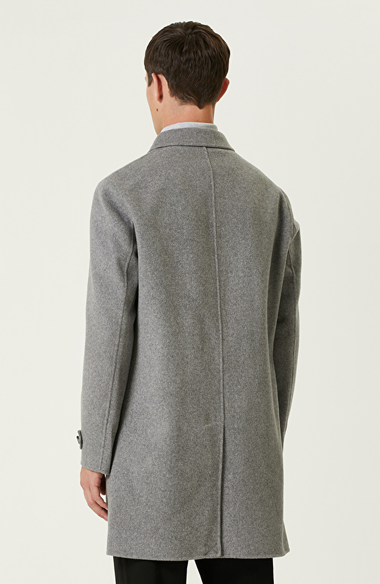 Gri Yün Karışımlı Dikişsiz Handmade Palto