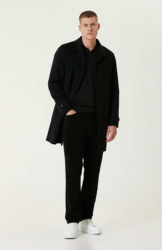 Siyah Yün Karışımlı Dikişsiz Handmade Palto