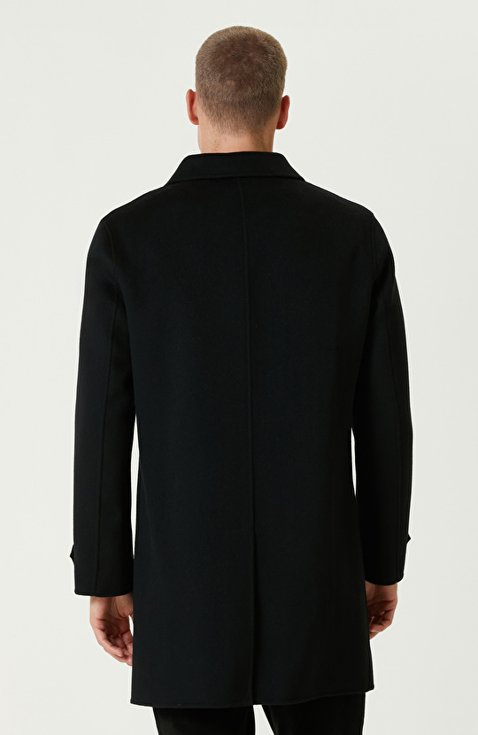 Siyah Yün Karışımlı Dikişsiz Handmade Palto