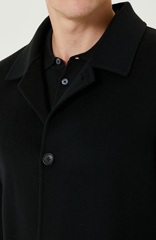 Siyah Yün Karışımlı Dikişsiz Handmade Palto