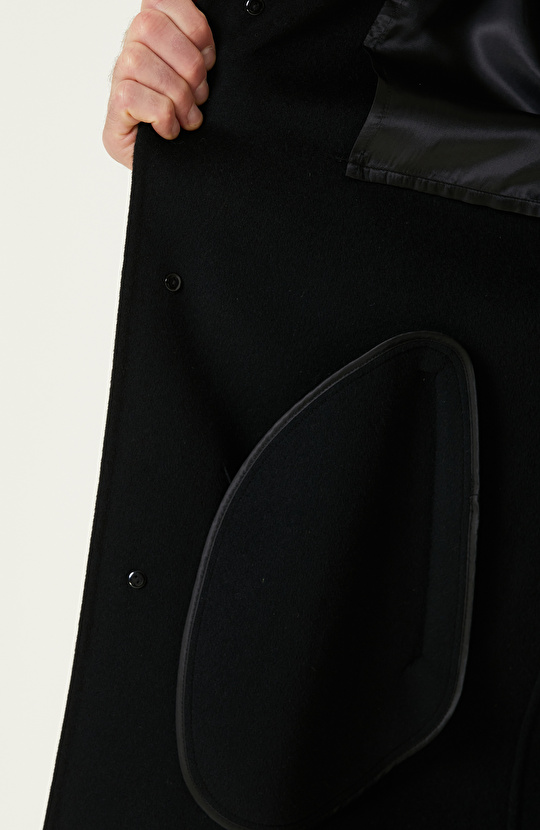 Siyah Yün Karışımlı Dikişsiz Handmade Palto