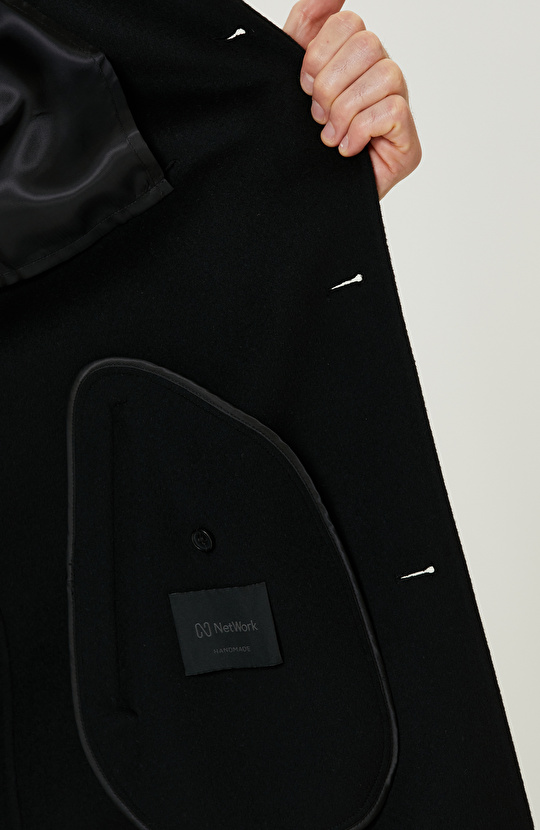 Siyah Yün Karışımlı Dikişsiz Handmade Palto