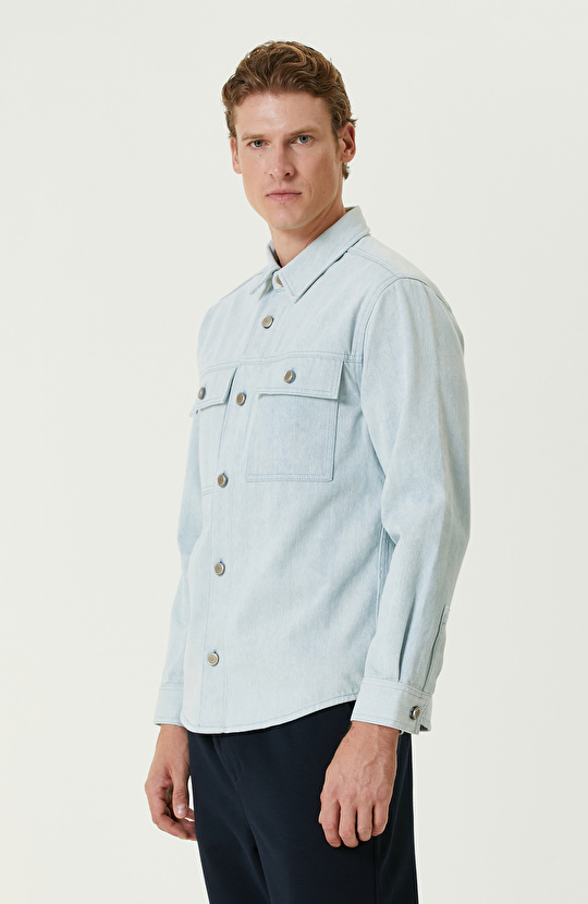 Mavi Çıtçıtlı Denim Gömlek