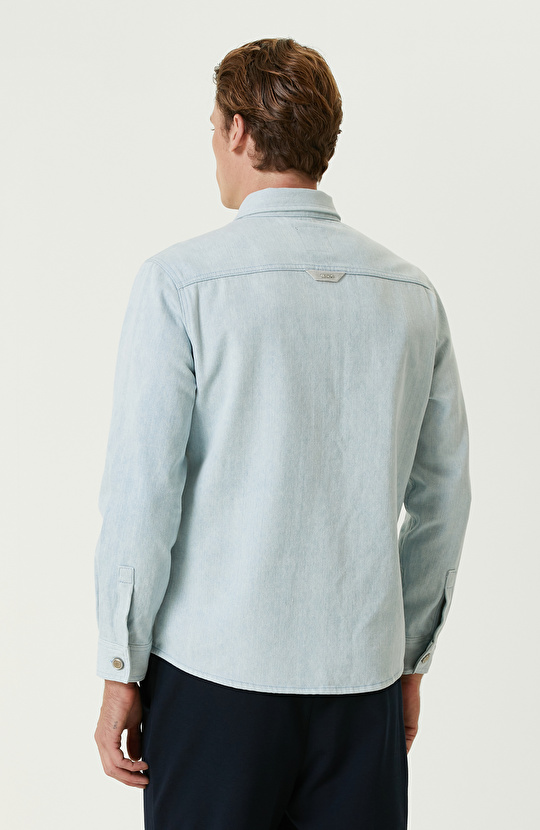 Mavi Çıtçıtlı Denim Gömlek