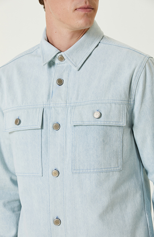Mavi Çıtçıtlı Denim Gömlek