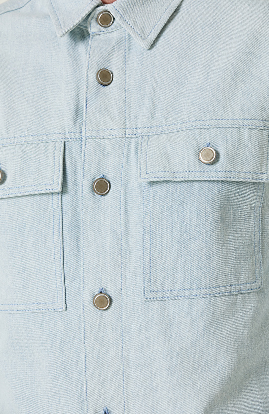 Mavi Çıtçıtlı Denim Gömlek