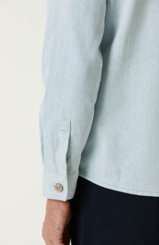 Mavi Çıtçıtlı Denim Gömlek