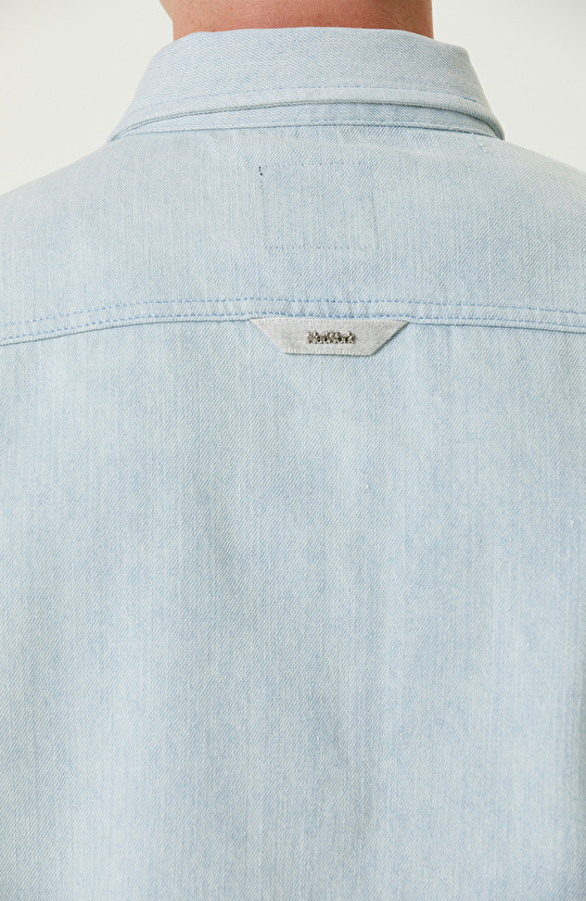 Mavi Çıtçıtlı Denim Gömlek
