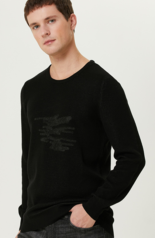 Siyah Punch Detaylı Kazak