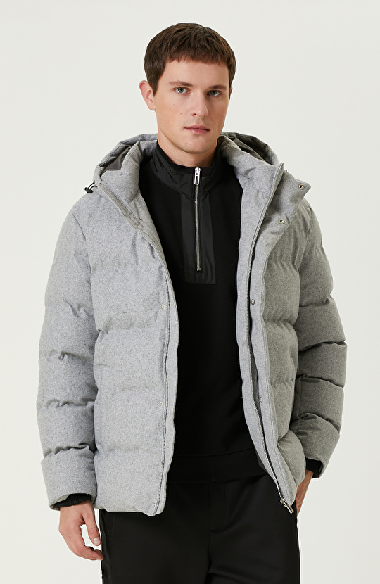 Gri Melanj Yün Karışımlı Puffer Kaban Gri Melanj Yün Karışımlı Puffer Kaban