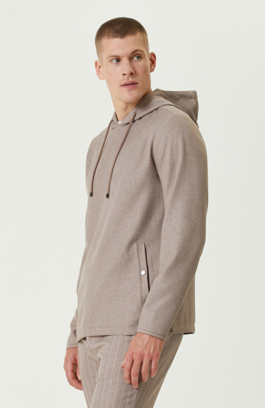 Bej Kapüşonlu Comfort Dış Gömlek