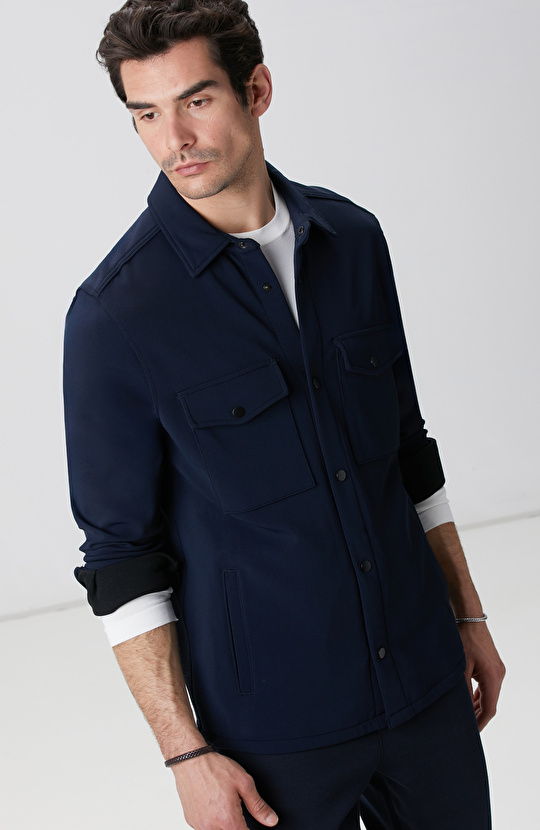 N-Tech Lacivert Diyagonal Dış Gömlek