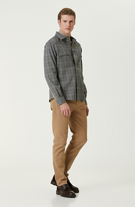 Gri Ekoseli Yün Karışımlı Dış Gömlek