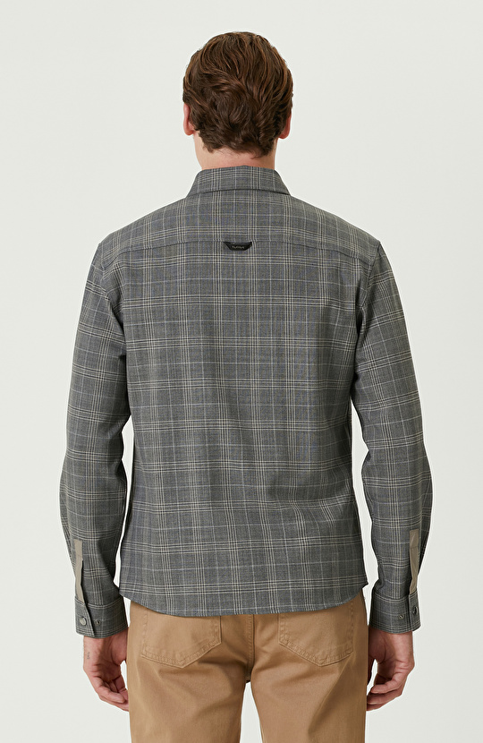 Gri Ekoseli Yün Karışımlı Dış Gömlek