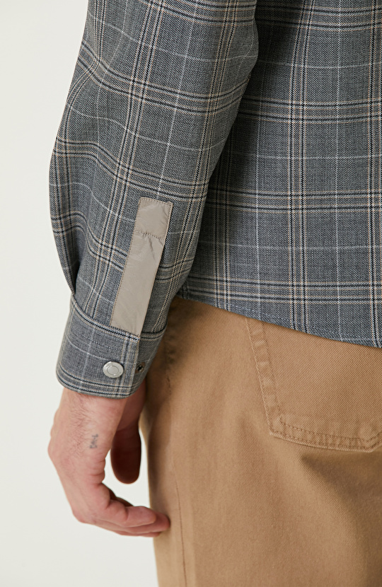 Gri Ekoseli Yün Karışımlı Dış Gömlek