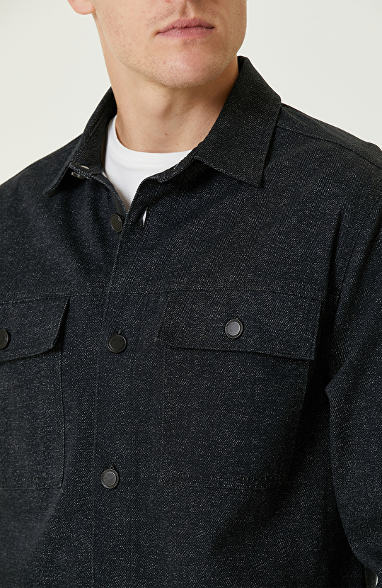 Siyah Denim Görünümlü Dış Gömlek