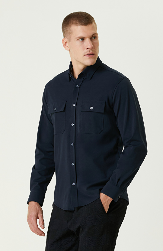 Lacivert Çift Cepli Gömlek