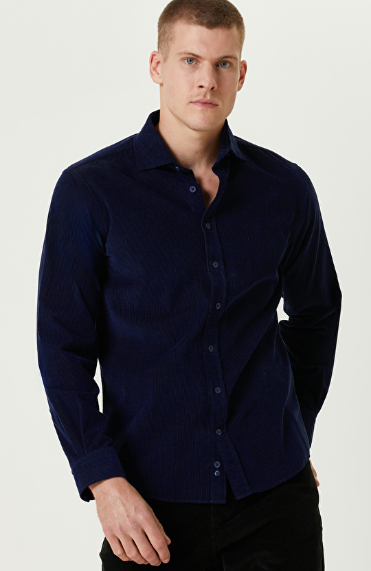 Saks Fitilli Kadife Gömlek