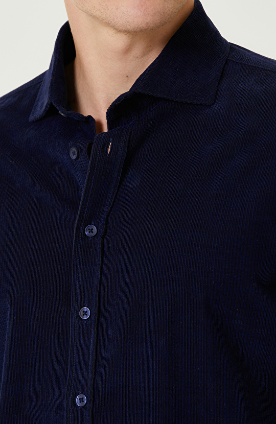 Saks Fitilli Kadife Gömlek