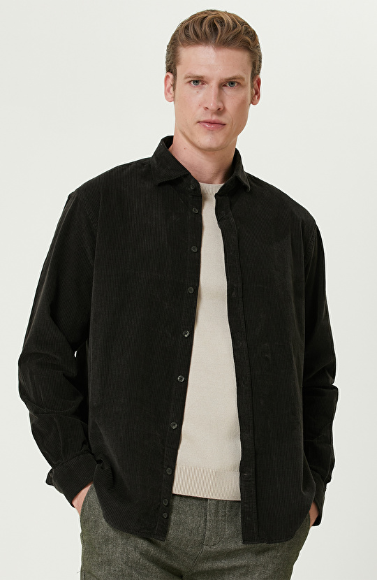 Haki Fitilli Kadife Gömlek