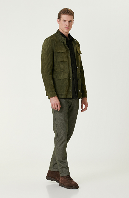 Haki Fitilli Kadife Gömlek