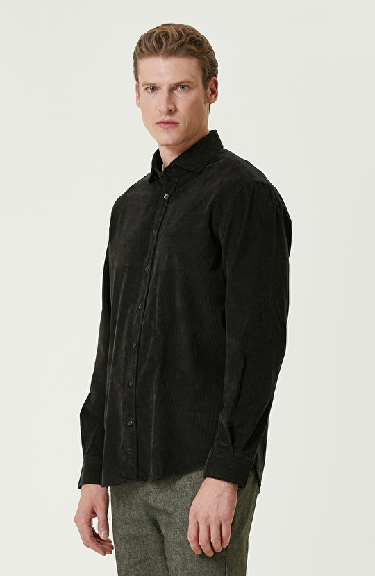 Haki Fitilli Kadife Gömlek