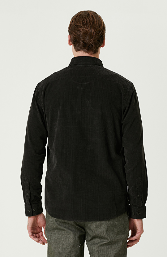 Haki Fitilli Kadife Gömlek