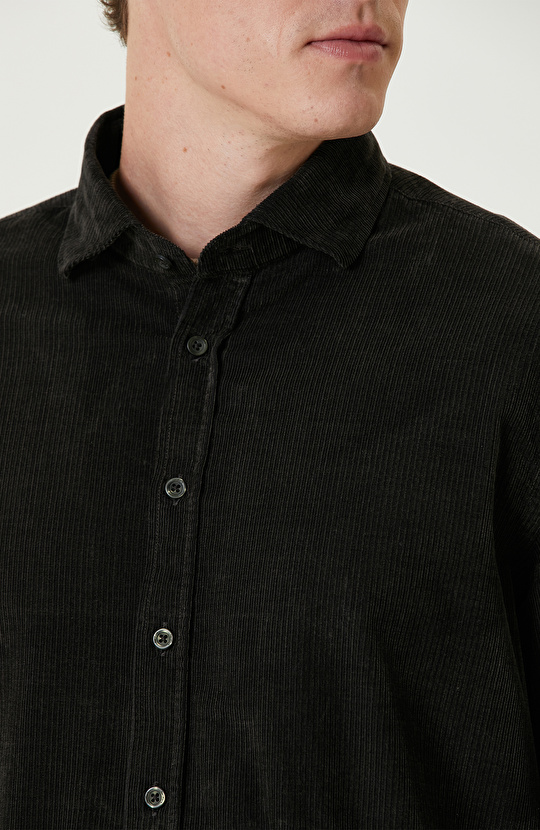 Haki Fitilli Kadife Gömlek