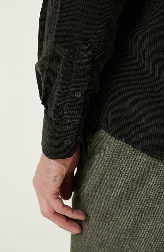 Haki Fitilli Kadife Gömlek