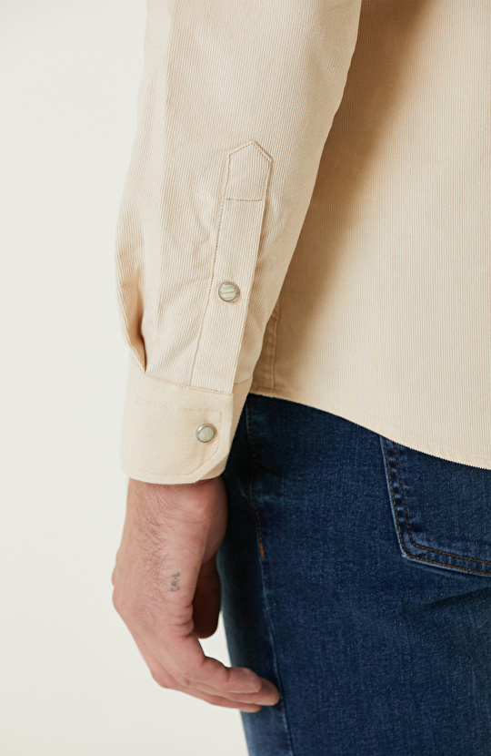 Ekru Limited İnce Fitilli Kadife Gömlek