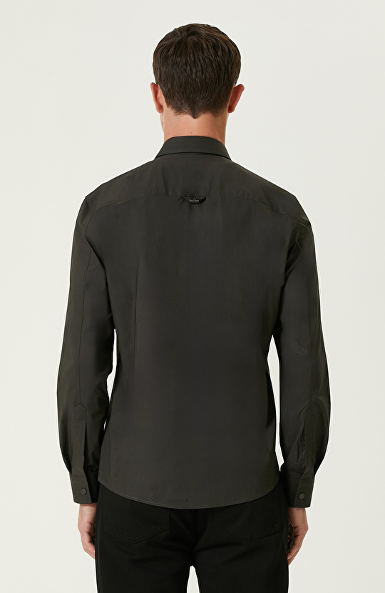 Haki Çift Cepli Fermuarlı Gömlek