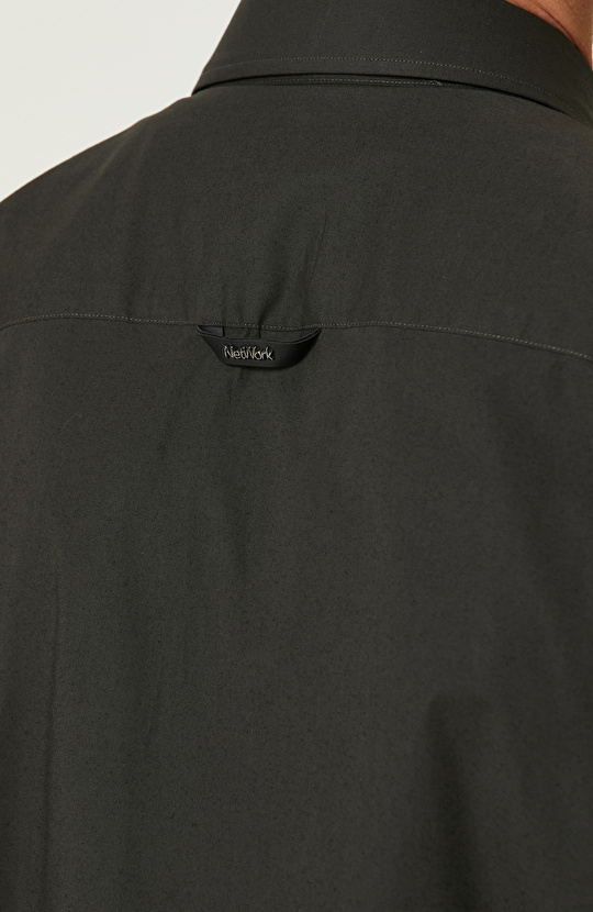 Haki Çift Cepli Fermuarlı Gömlek