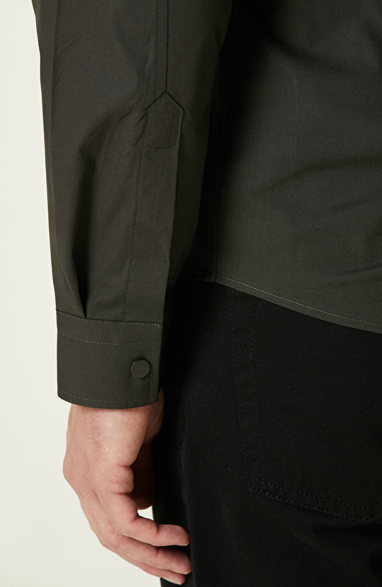 Haki Çift Cepli Fermuarlı Gömlek