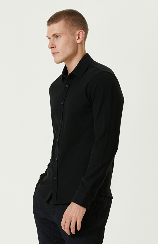 Siyah Merserize Örme Gömlek