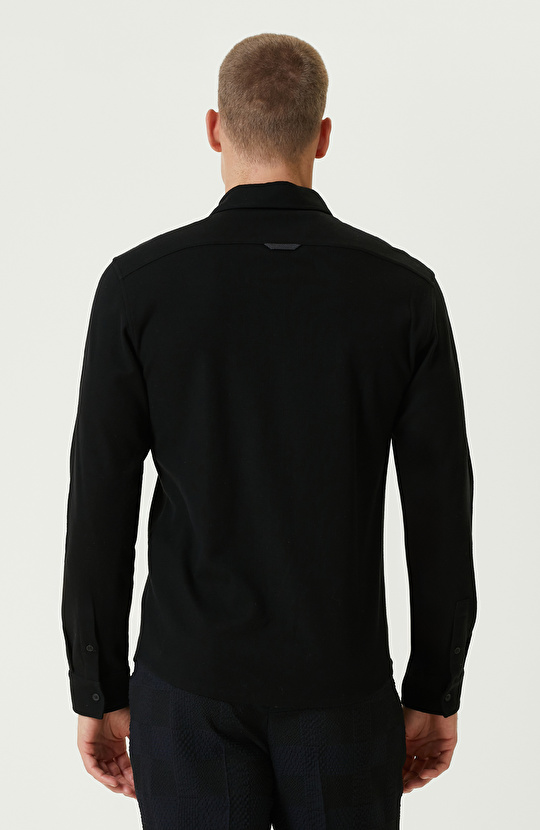 Siyah Merserize Örme Gömlek