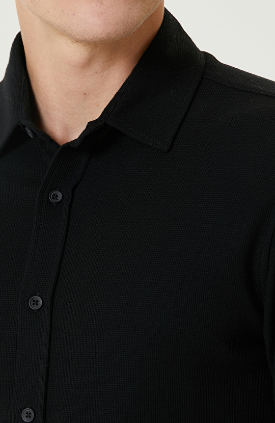Siyah Merserize Örme Gömlek