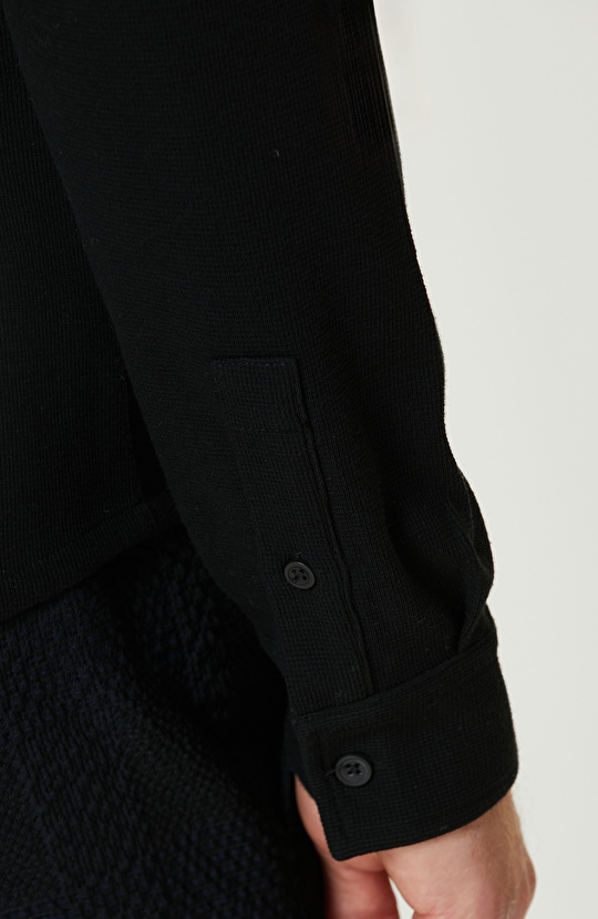 Siyah Merserize Örme Gömlek