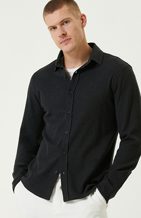 Antrasit Melanj Merserize Örme Gömlek