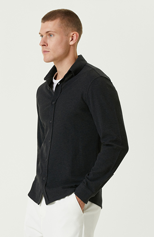 Antrasit Melanj Merserize Örme Gömlek