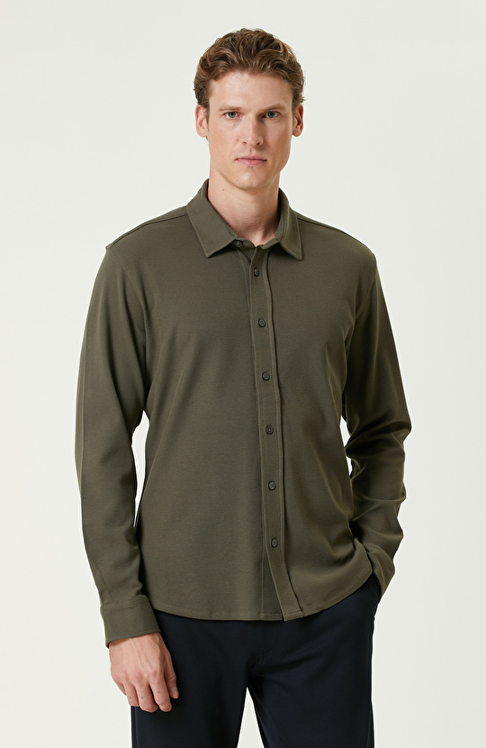 Haki Merserize Örme Gömlek Haki Merserize Örme Gömlek
